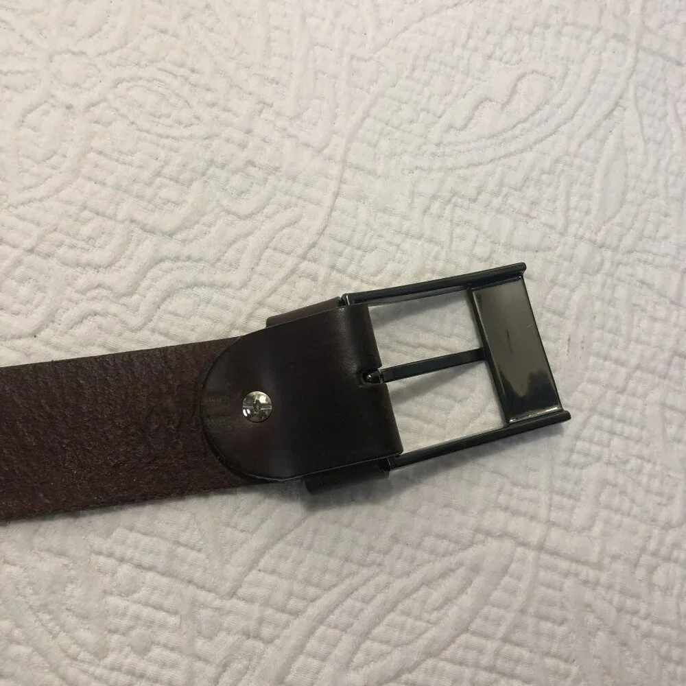 Betlewski Belt Real Leather Brushed Silver Buckle Brown - Size 34/85
